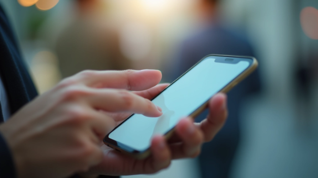 Close-up of fingers tapping on smartphone screen showing a clean mobile interface with large buttons