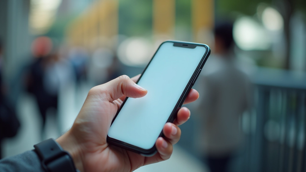 Smartphone showing highlighted touch-friendly button zones in the lower half of the screen, hand holding device at comfortable angle